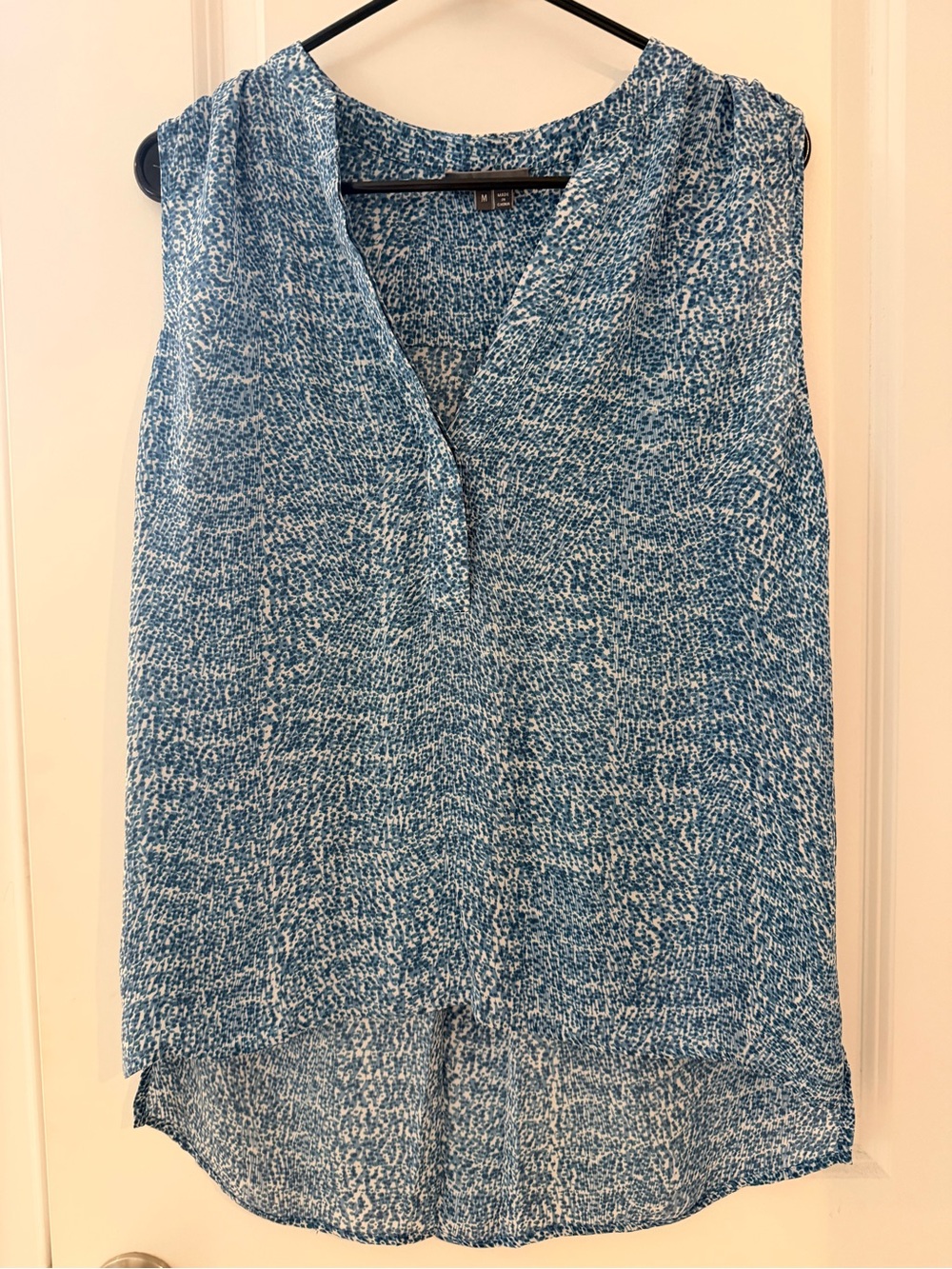 Vince-Sleeveless Blue Textured V-Neck Women's Top